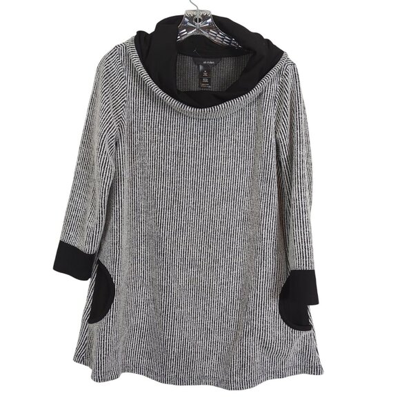 Ali Miles Striped Black White Cowl‎ Neck Tunic with pockets and 3/4 Sleeves Sz M - Picture 13 of 14